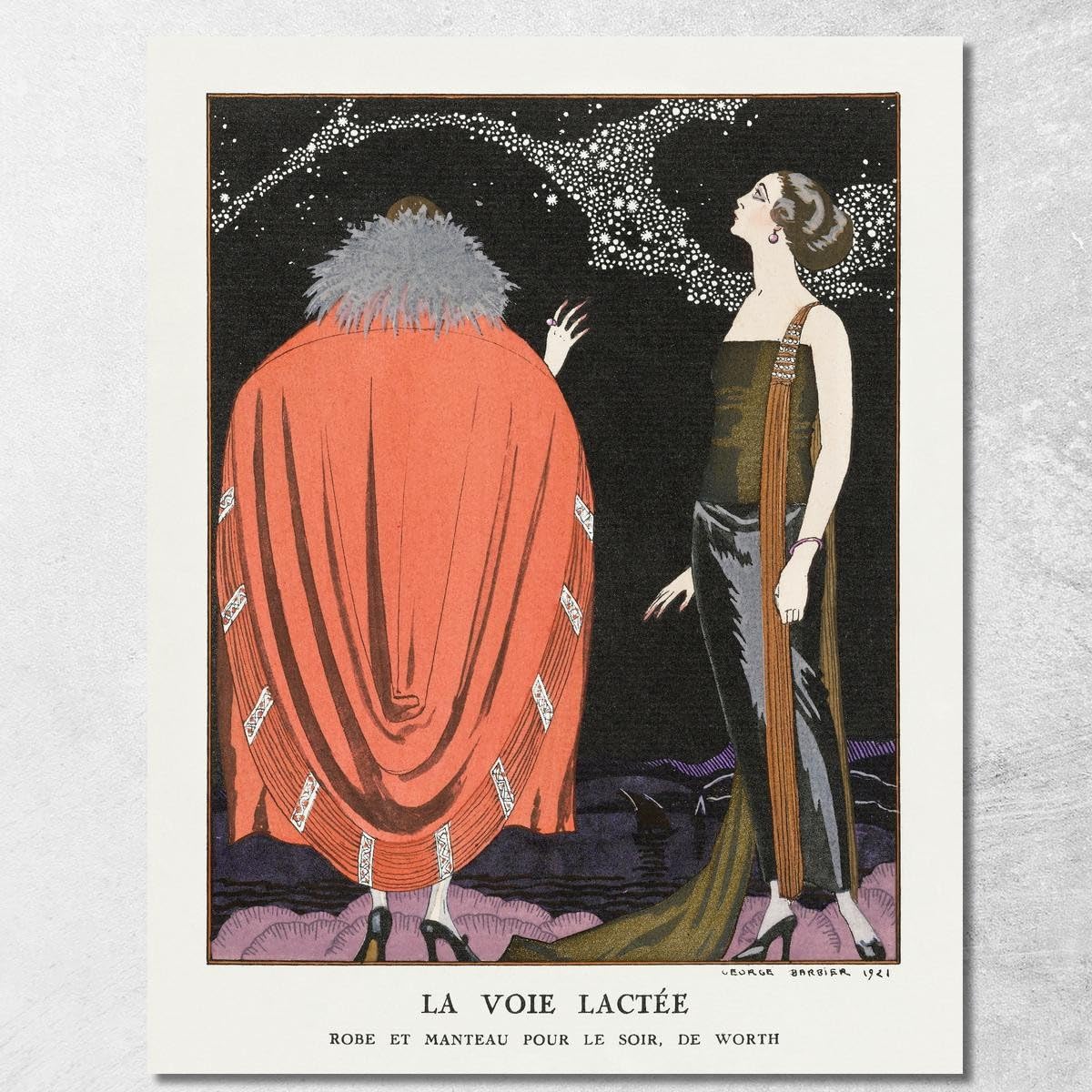 Tableau George Barbier Robe de Soirée 125x100 cm | Cadre Intégré Prêt à Suspendre