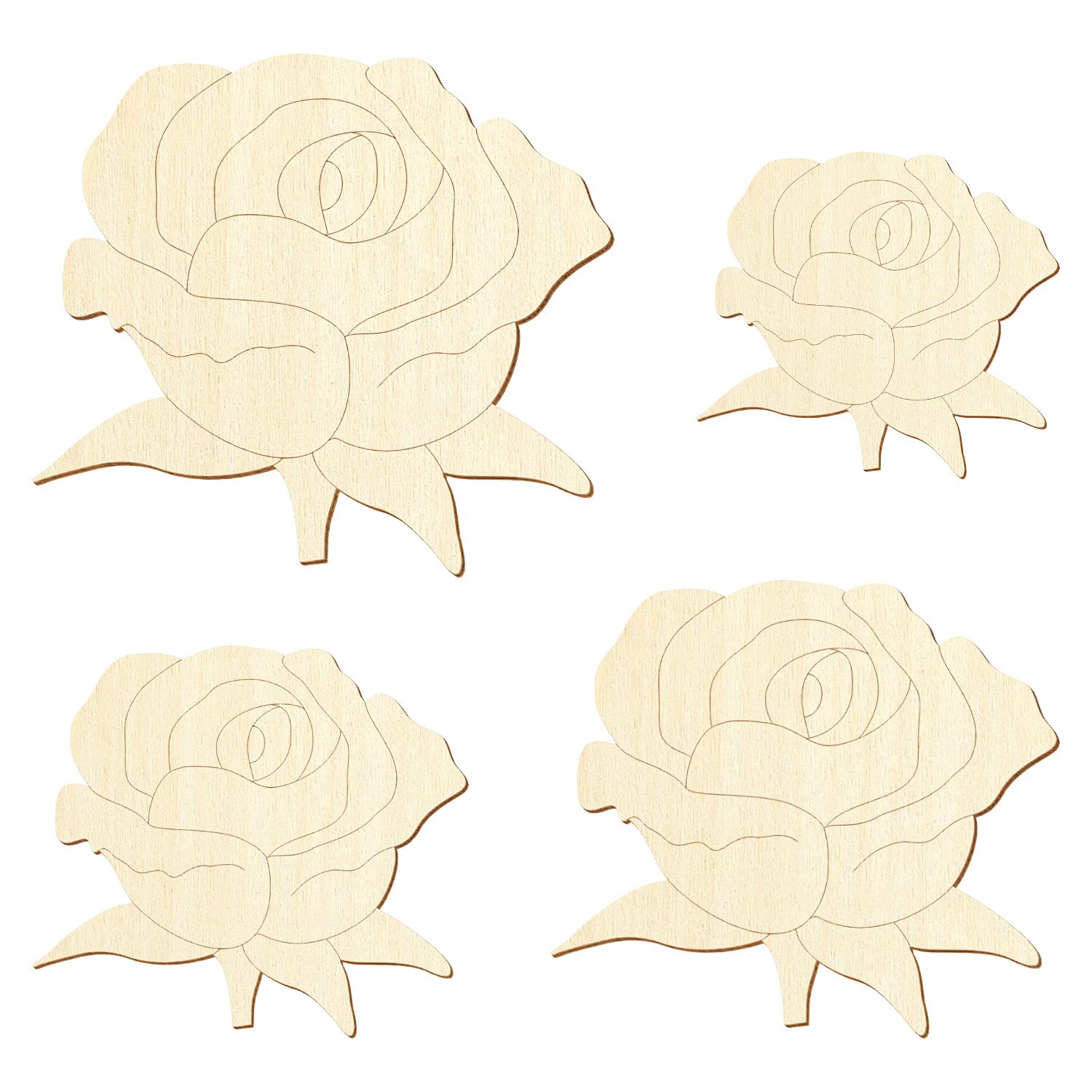 Roses en bois V2 – Décoration bricolage 5-50 cm, lot de 50 pièces, largeur 43 cm