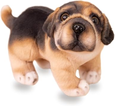 Lifelike and Cute Pug Stuffed Animal Adorable Little Puppy Stuffy Realistic Plush Doggy Toy Great Gift for Dog Lover or Plushie Collector 8.5 Inches Black and Brown
