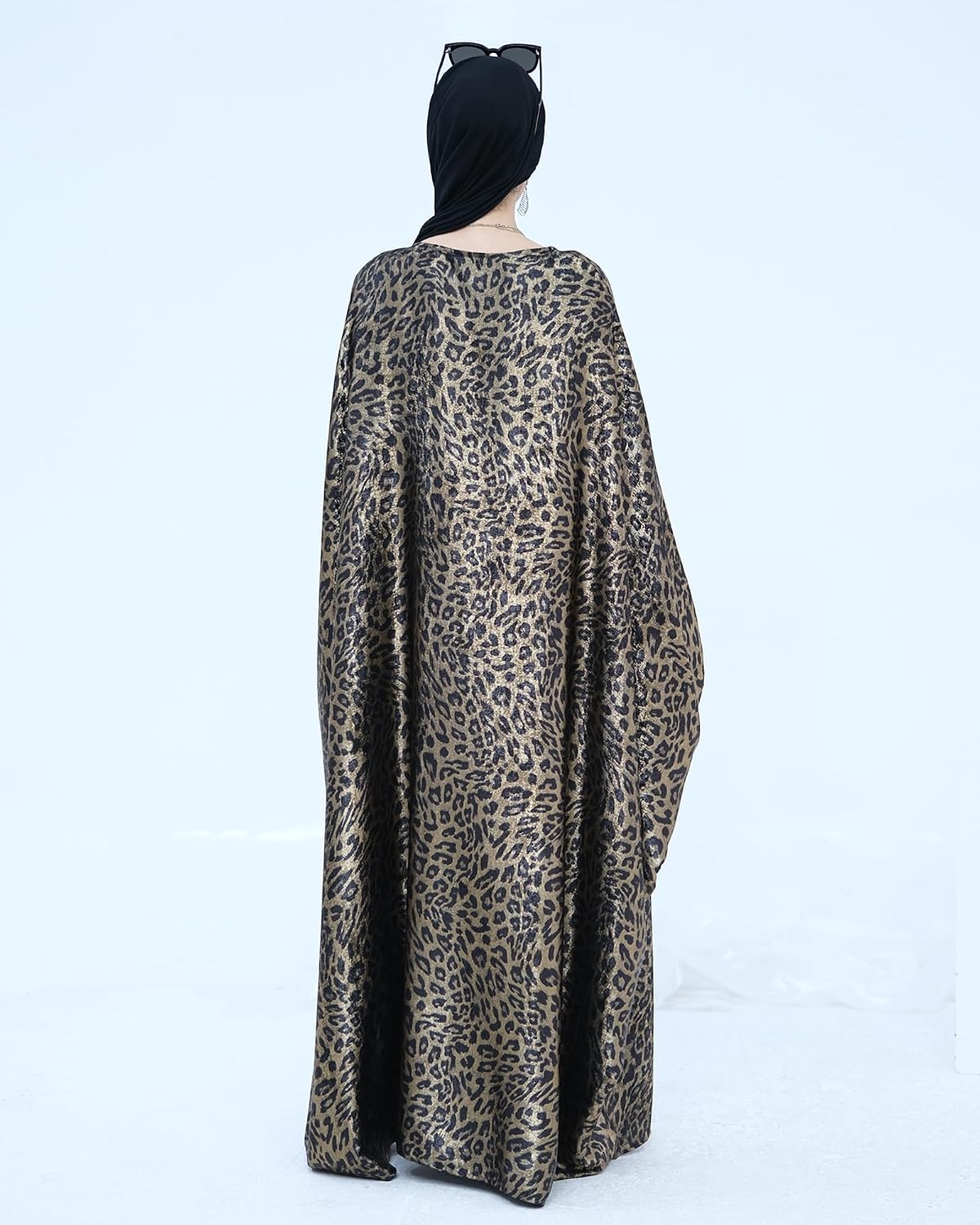 Elegant Leopard Print Muslim Dress for Women, Plus Size Abaya, Islamic Clothing, Loose Comfortable Fit with Hidden Waist Tie