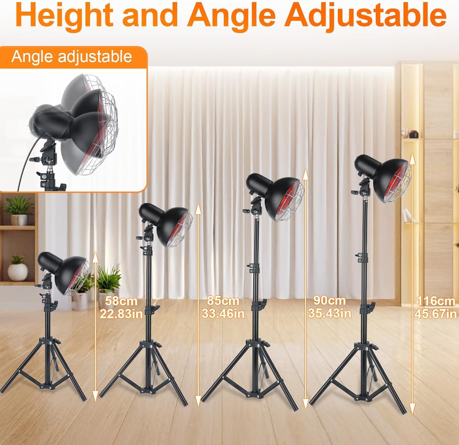 Lámpara infrarroja 150W, temperatura ajustable | Calor 30–60°C, +50% penetración, 10 niveles, temporizador 5–60 min, altura 58–116cm