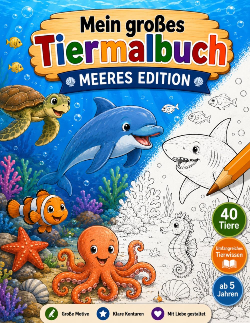 Mein großes Tiermalbuch: Meeres Edition