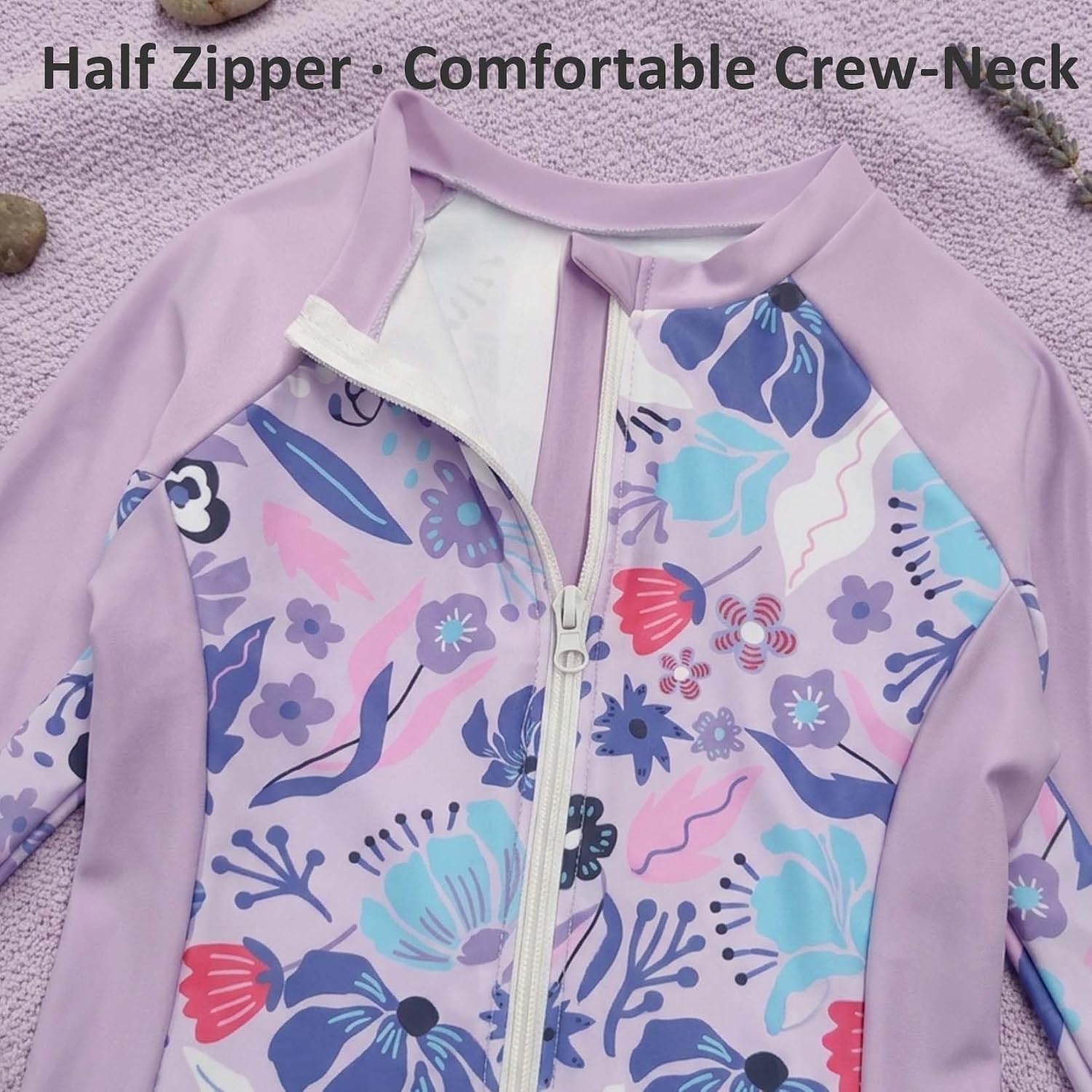 Yesfashion Girls Long Sleeve Rash Guard Half Zipper One Piece UPF 50+ UV Bathing Suit Beach Swimwear 4-13Y