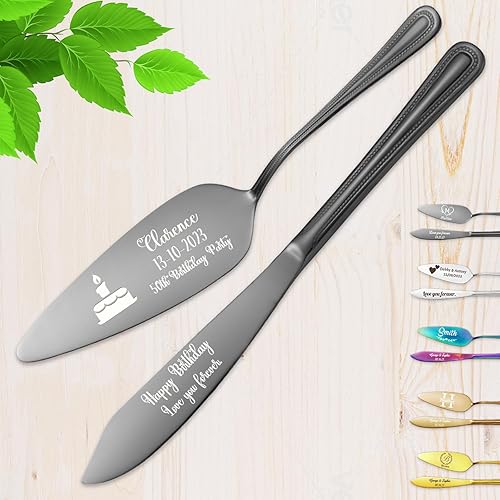 Miniatura 20 de Juego personalizado de corte de tartas grabado personalizado para boda, boda, aniversario, cumpleaños, compromiso, Navidad, regalo del día de San