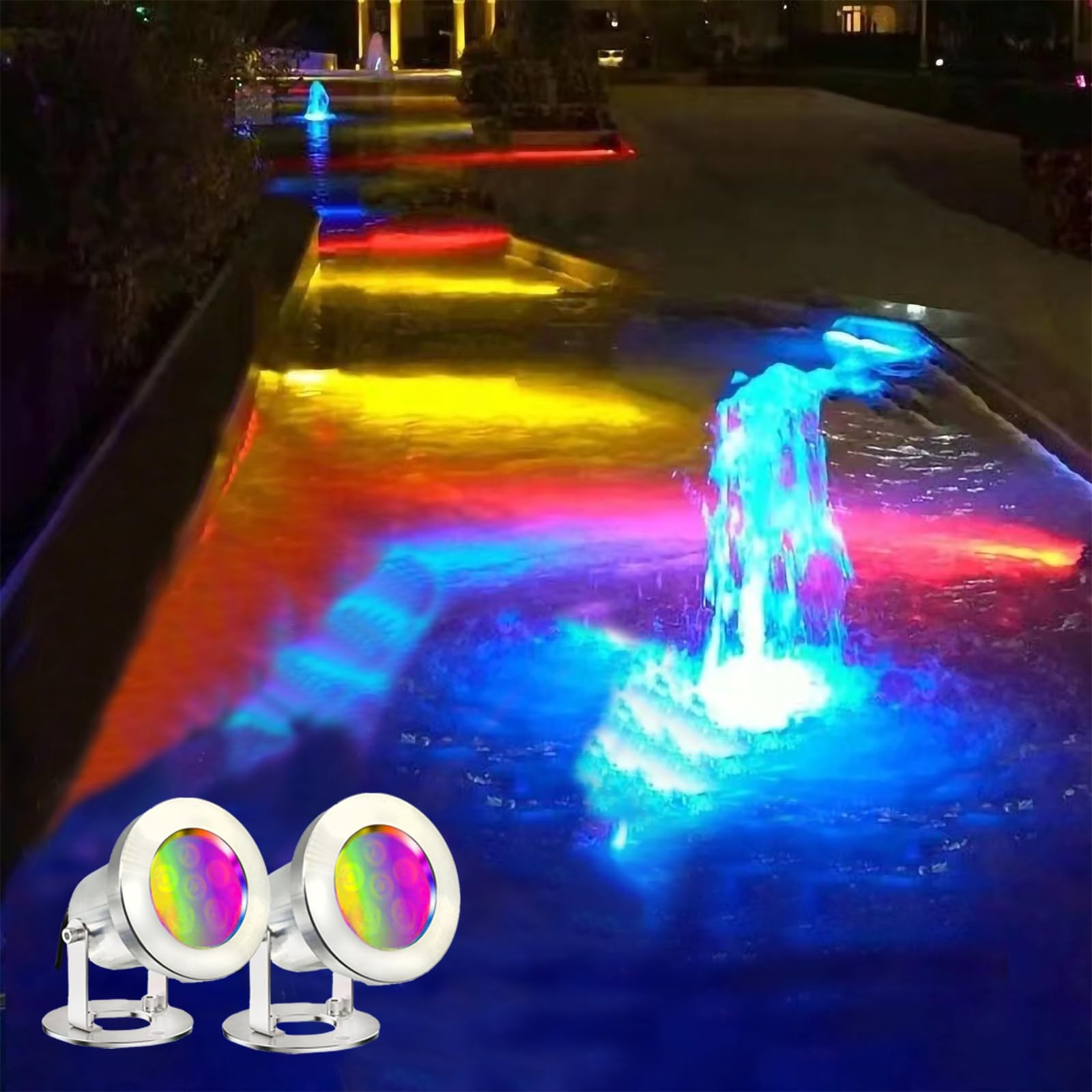 Luci a LED per laghetto con telecomando, 6 W, SS316, in acciaio inox, RGB, luce subacquea IP68, impermeabile, per esterni, per stagni e cascate (2)