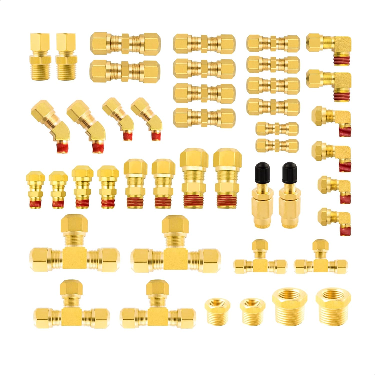 44PCS DOT Air Brake Line Fitting Assortment Kits, 1/4" 1/8" 3/8" 1/2" Brass DOT Union/Tee/Elbow