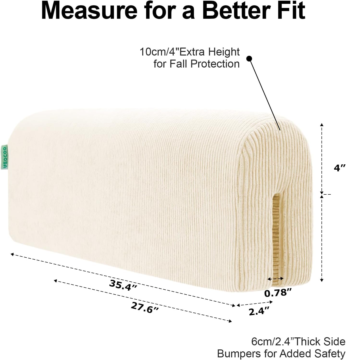 Bed Rail Bumpers Protector, Hospital Bed Rails Padding, Loft Beds and Bunk Beds Bumpers Protector, Premium Soft Memory Foam - Anti-Bump | Fall Prevention, Size 35.4 x 5.5 x 7.9 Inches, Beige
