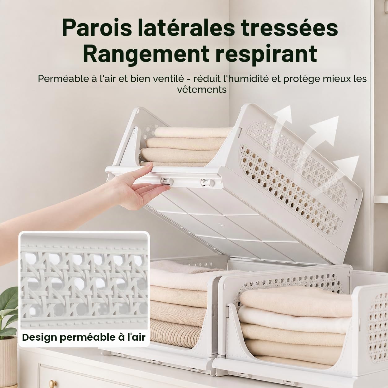 RMAN Lot de 3 Rangement Vetement, Organisateur Armoire Vetement Blanc
