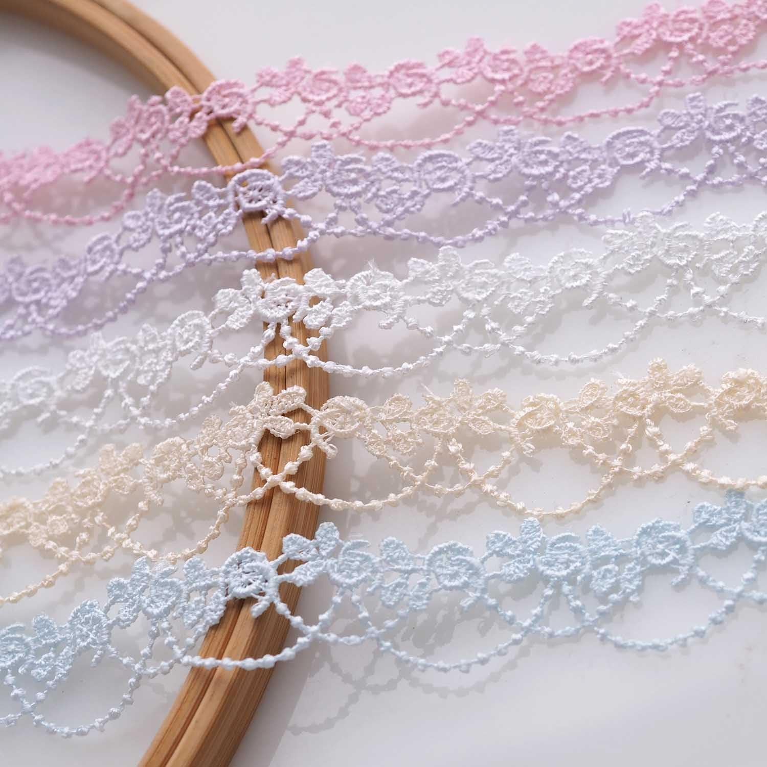 10 Yards(20mm/0.78" Wide) Ultra-Narrow Colors Flower Lace Trim Ribbon for Enhanced DIY, Sewing, Crafting, Home Decor, and Flower Embellishments – 2 Yards Each（5 Colors Mixed）