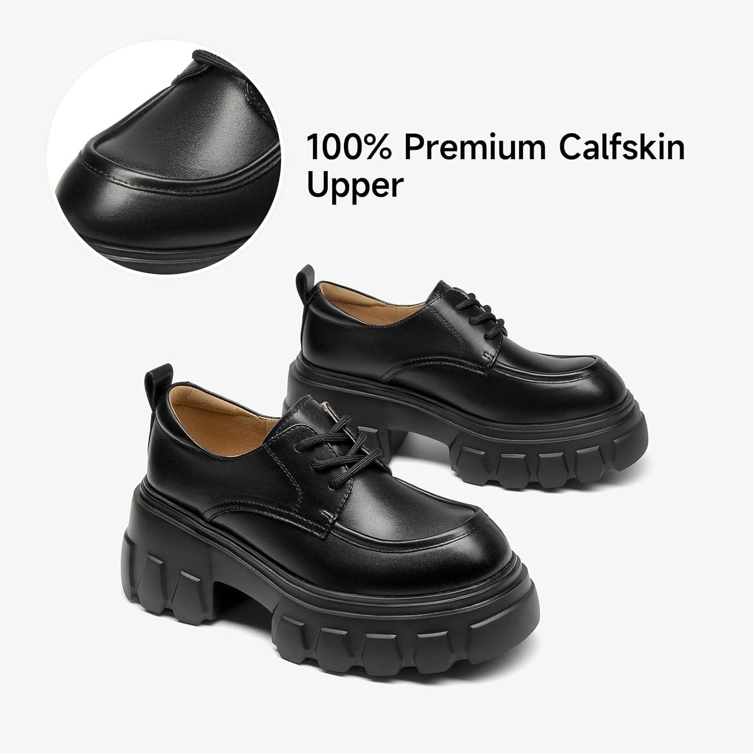 BEAU TODAY Platform Oxfords for Women, Oxford Shoes for Women, Chunky Leather Lace Up Oxfords,Casual Comfortable Breathable Non-Slip Dress Shoes for Work Business - Image 4