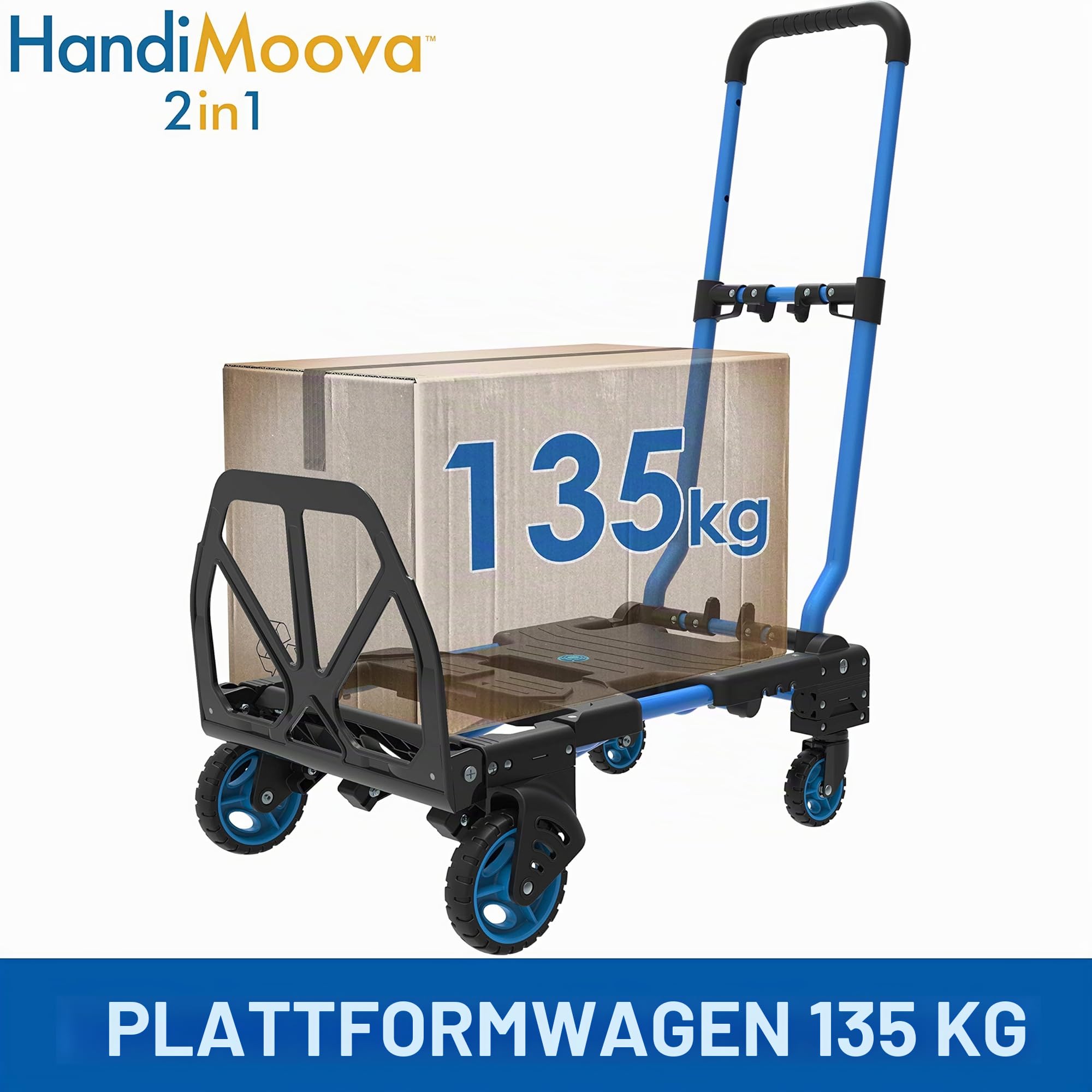 HandiMoova 2-in-1-Sackkarre, 70 kg, multifunktional, 135 kg, zusammenklappbar, in Sekunden konvertierbar