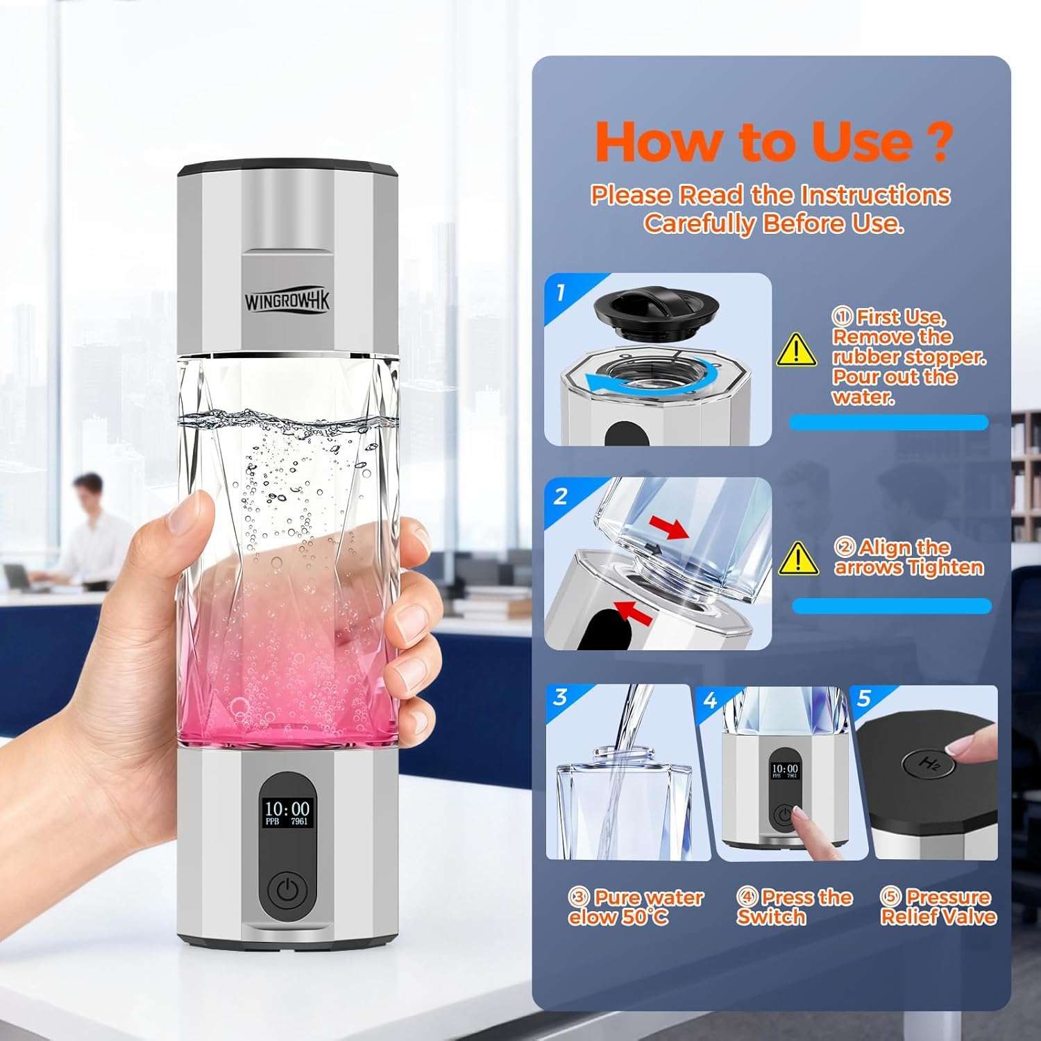 Hydrogen Water Bottle Generator, 8000PPB Ultra Hydrogen Water Ionizer Generator -Upgrade SPE & PEM Tech, 7OZ Portable High Concentration Hydrogen Rich Water Machine, Food-Grade PC Grey