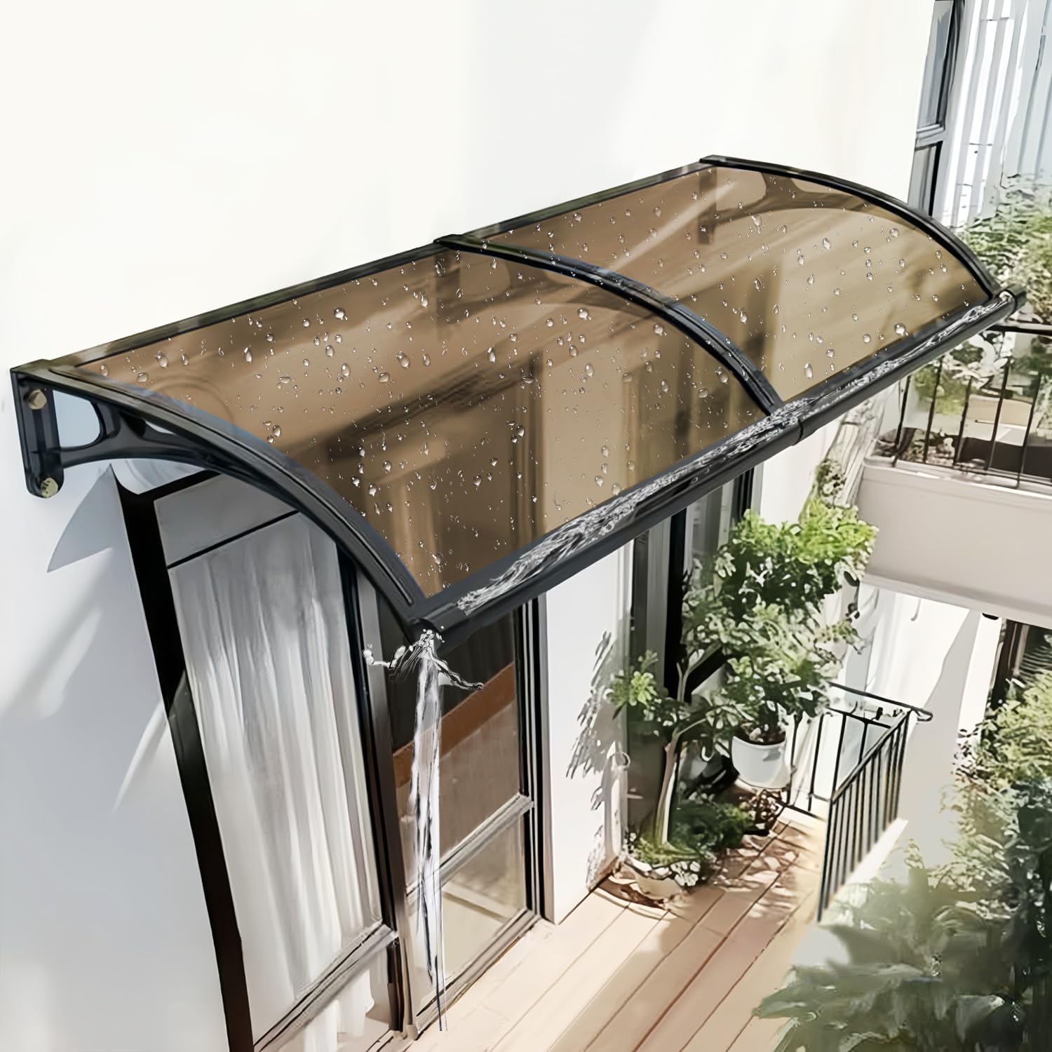 Awning for Door Entrance, Window Awnings Exterior with Aluminum Bracket Polycarbonate Board, Patio Balcony Porch, Uv Rain Snow Protection, with Drainage Channels, Gray 80x140cm/31 x55