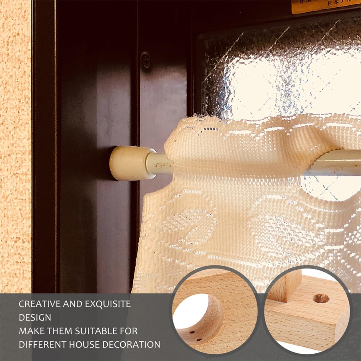 STOBAZA Supporti per Bastoncini Tende in Legno 2 Pezzi, Staffe Robuste Buona Stabilità per Montaggio a Muro, Stile Semplice per Finestre Interne ed Esterne