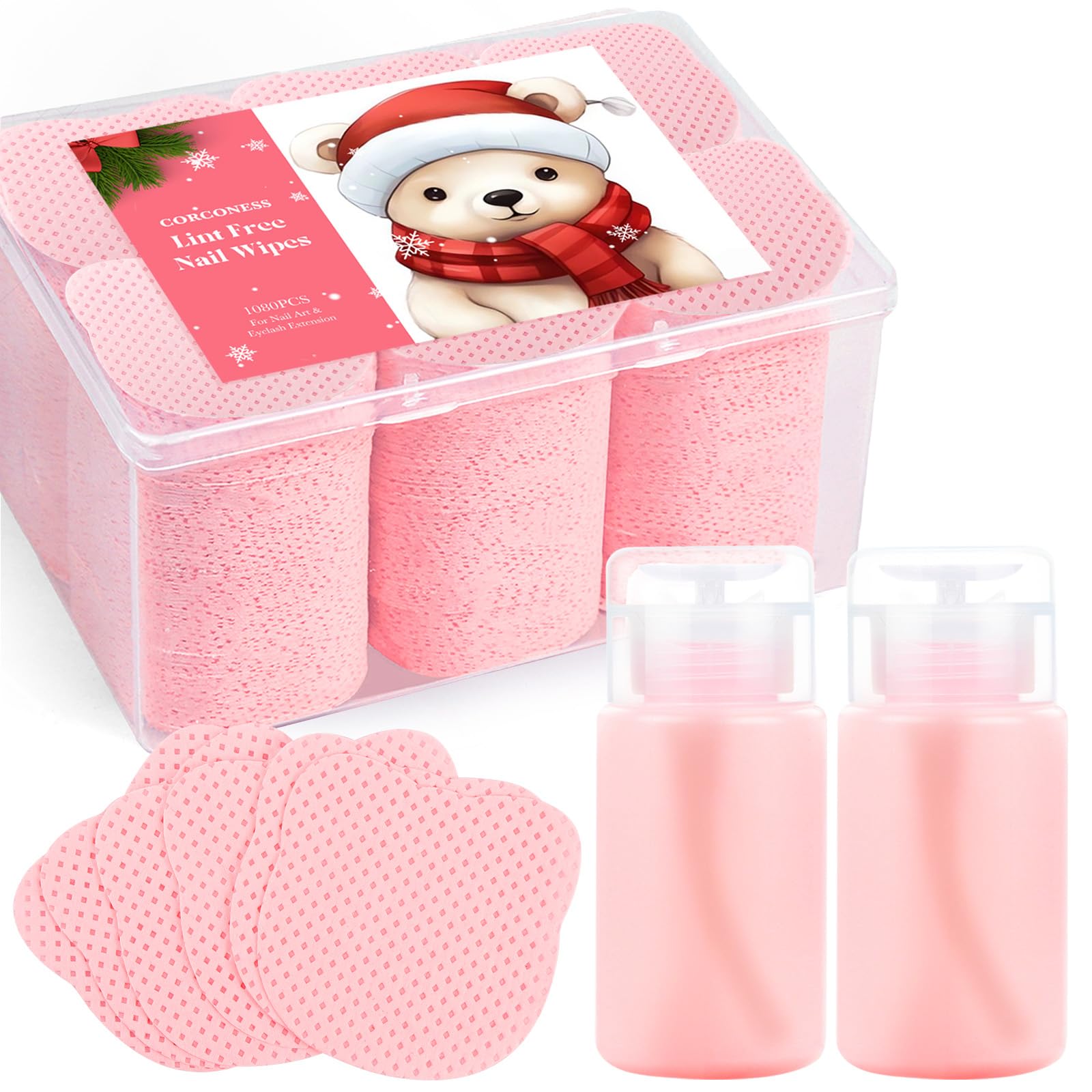Corconess 1080PCS Lint Free Nail Wipes With 2 Acetone Dispensers Kit - Nail Polish Remover Wipes with Pump Dispensers,No Lint Nail Wipes Gel Nail