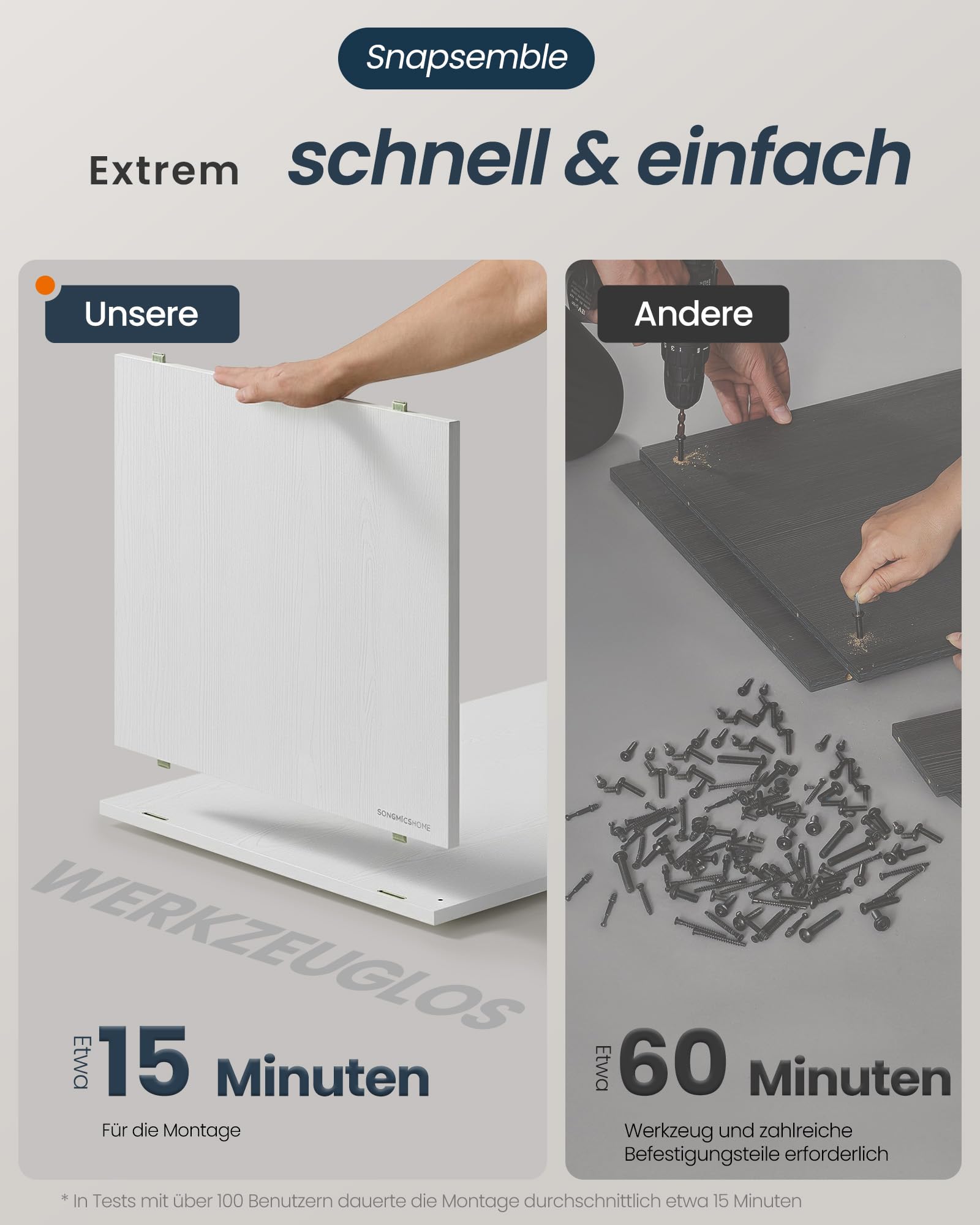 SONGMICS HOME Sideboard, superschnelle werkzeuglose Montage, Toolless-Technologie, Aufbewahrungsschrank Wohnzimmer, TV-Schrank mit LED-Beleuchtung, verstellbare Ablagen, Modern, schneeweiß BBK372W01