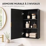kleankin Armoire Murale de Salle de Bain Dim. 40L x 15l x 60H cm Noir - 3