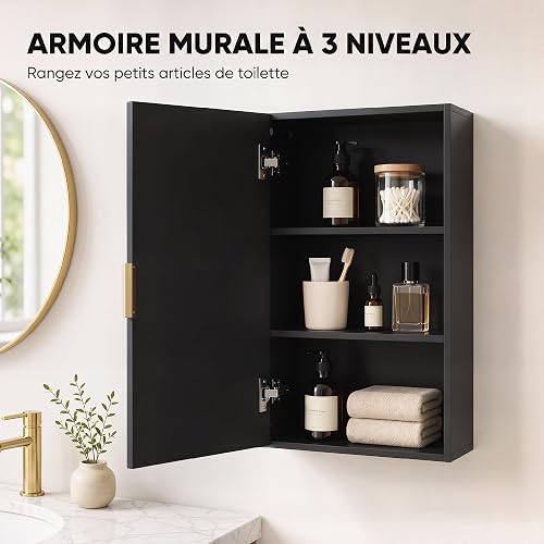 kleankin Armoire Murale de Salle de Bain Dim. 40L x 15l x 60H cm Noir - 3