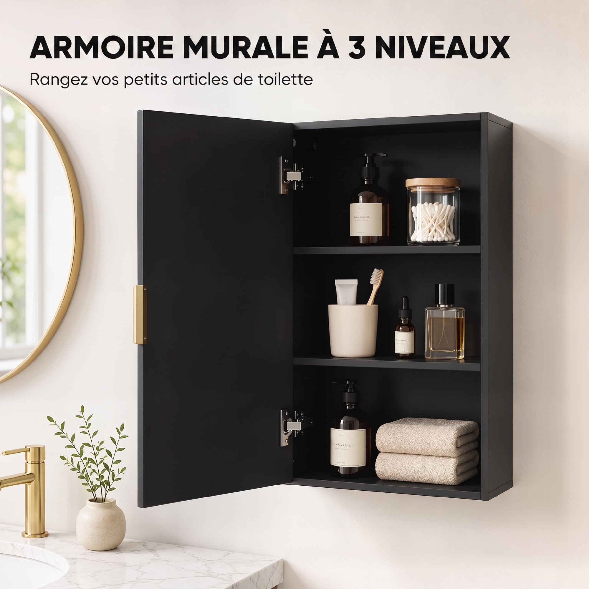kleankin Armoire Murale de Salle de Bain Dim. 40L x 15l x 60H cm Noir