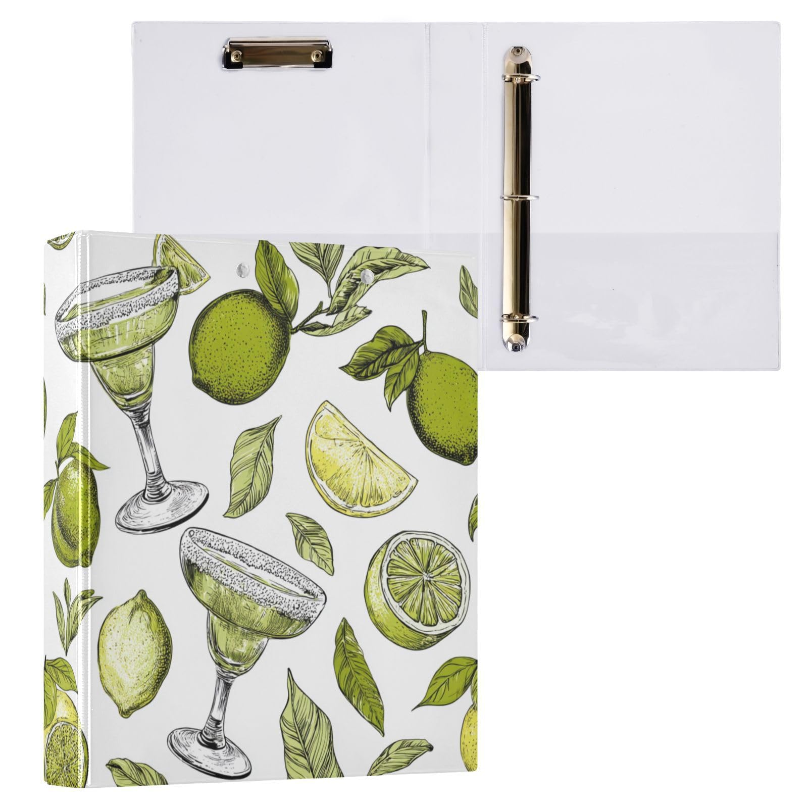 Kcldeci Raccoglitore a 3 anelli con copertina rigida, limone alcool, cocktail, 3,8 cm, anelli rotondi con tasche interne, per scuola, ufficio, ricette, raccoglitori, confezione da 2