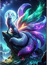 GDYEEH 5D Renard à Neuf Queues Peinture Diamant Painting Kit, DIY Renard Art du Diamant Complet Kits, Lune Diamond Art Kits Strass Point de Croix Painting pour Adultes Débutants Maison Décor 30x40cm