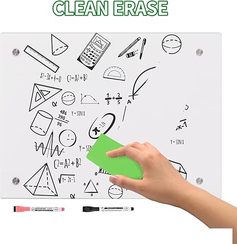 Miniatura 3 de iCAGY Pizarra blanca acrílica de borrado en seco para pared, para oficina, hogar y niños, diseño elegante, fácil instalación, esquina redondeada, 18