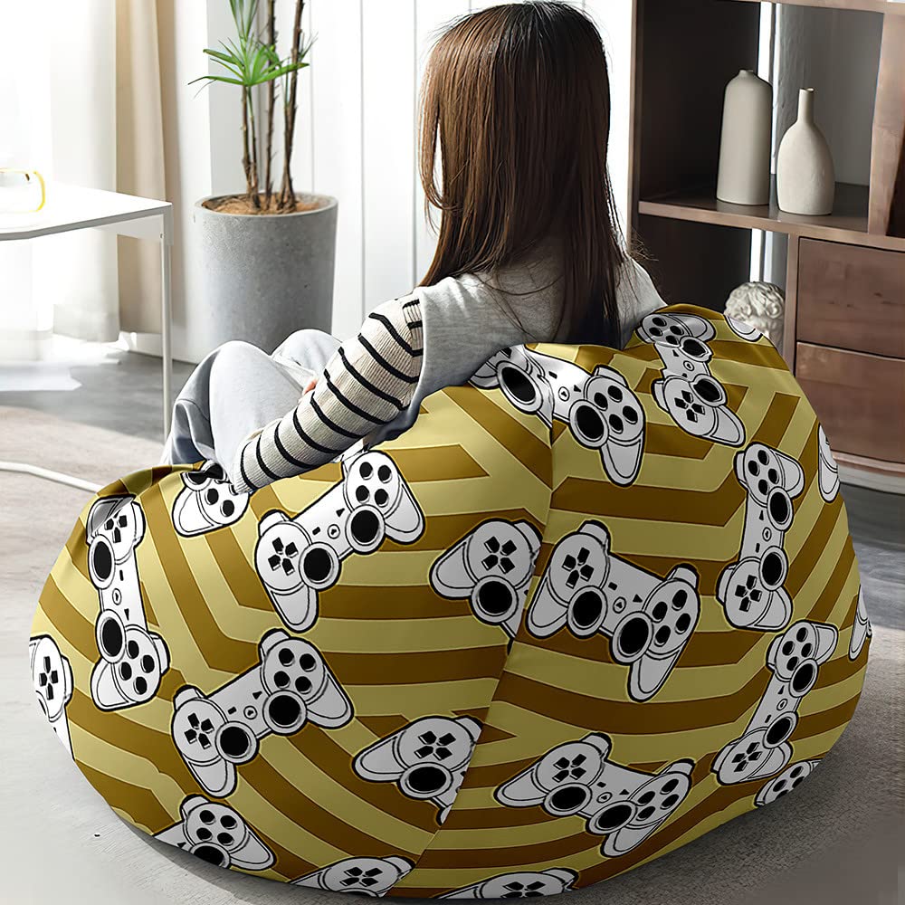 Fodera Per Pouf A Sacco In Cotone E Lino – Forma A Pera Con Cerniera, Gamepad Giallo 80x90cm (Senza Imbottitura)