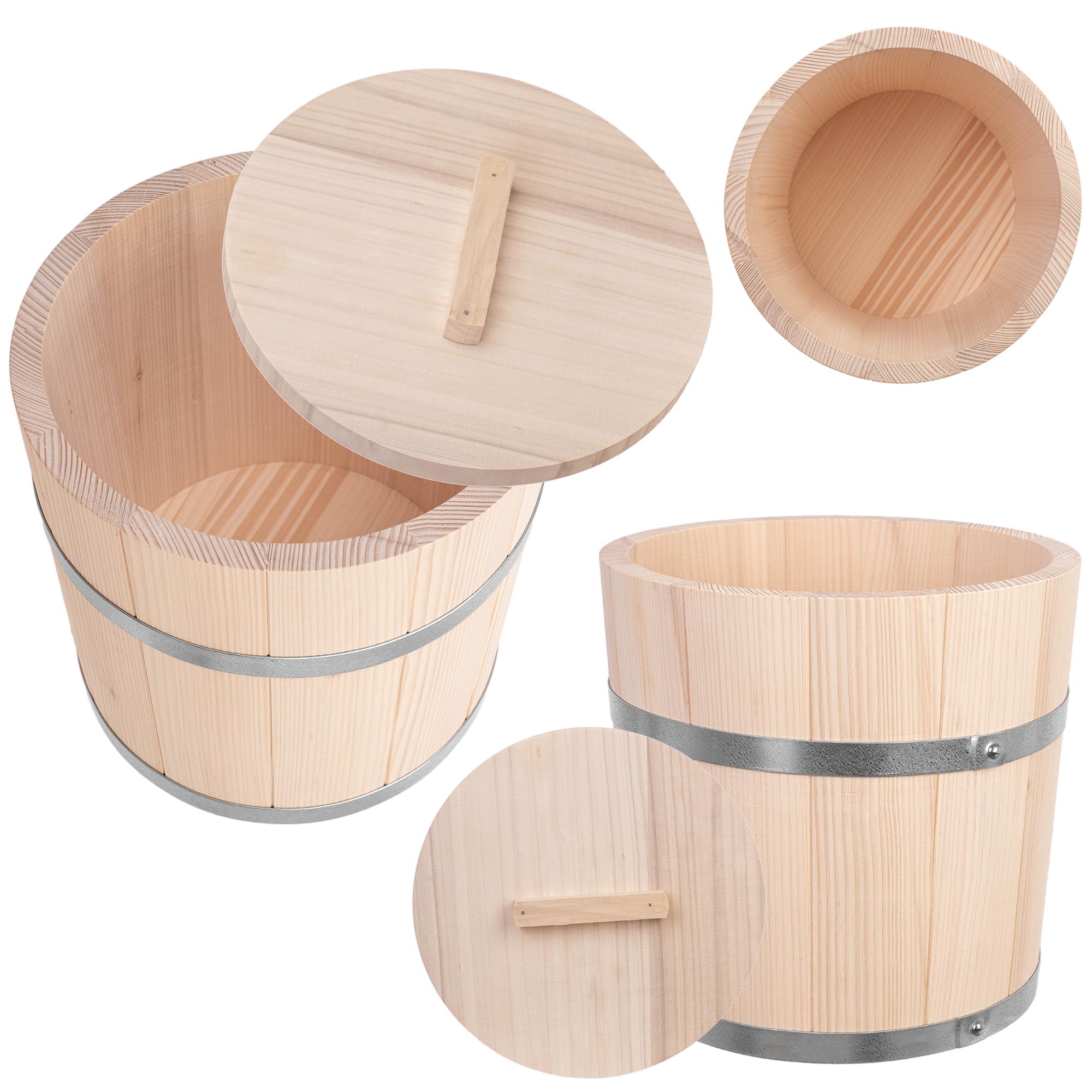 KADAX Holzfass 10L, Sauerkrauttopf aus Holz, Gärtopf zur Fermentation von Gemüse wie Sauerkraut, Gurken oder Kimchi, Sauerkrautfass, Gurkentopf, Gurkenfass