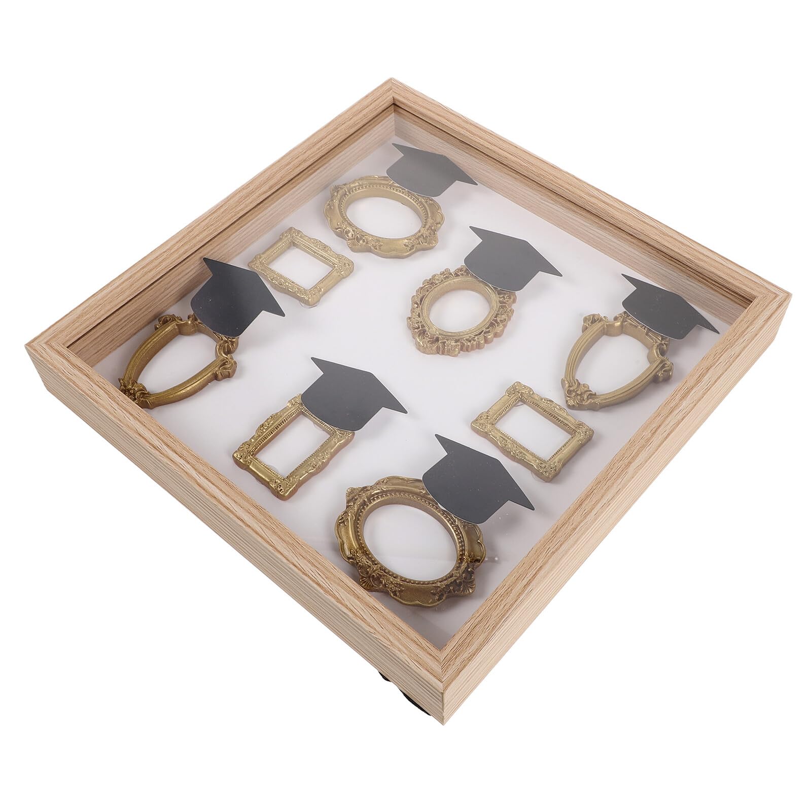 Mini Boîte à Ombres Musée DIY avec 8 cadres et 6 chapeaux de diplômé pour souvenir rustique