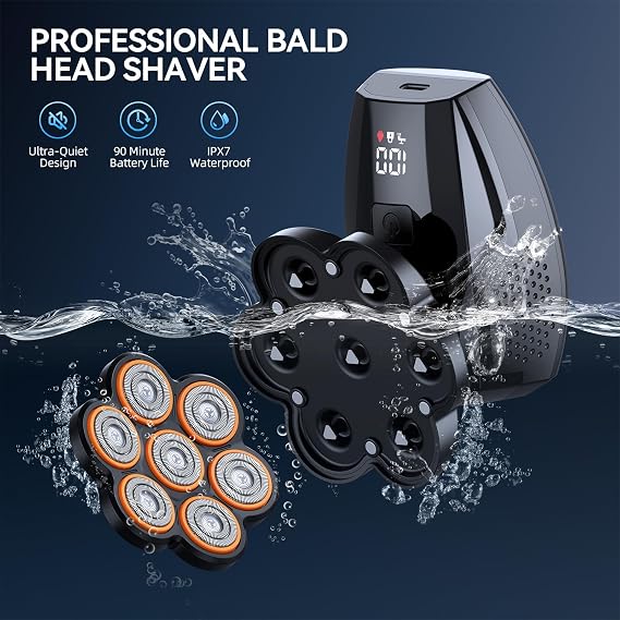 Head Shavers for Bald Men, 7D Electric Razor 10000 RPM High-Speed Mens Head Shaver, LED Display & IPX7 Waterproof for Wet/Dry Use, Fast Rechargeable Shaving Grooming Kit(Black)