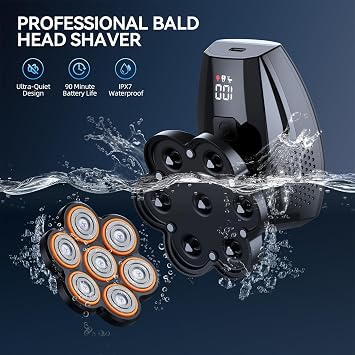 Head Shavers for Bald Men, 7D Electric Razor 10000 RPM High-Speed Mens Head Shaver, LED Display & IPX7 Waterproof for Wet/Dry Use, Fast Rechargeable Shaving Grooming Kit(Black)