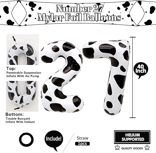 Miniatura 3 de Globos azules gigantes del número 27 de 40 pulgadas, color negro y blanco con el número 27 para decoraciones de cumpleaños de 27 para mujeres,