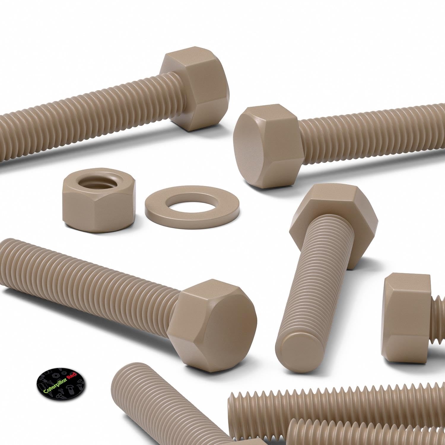 5x Tornillos de cabeza hexagonal naturales de PEEK M12 x 65 mm + tuercas | La cabeza hexagonal se gira con una llave o un vaso y queda sobre la superficie.