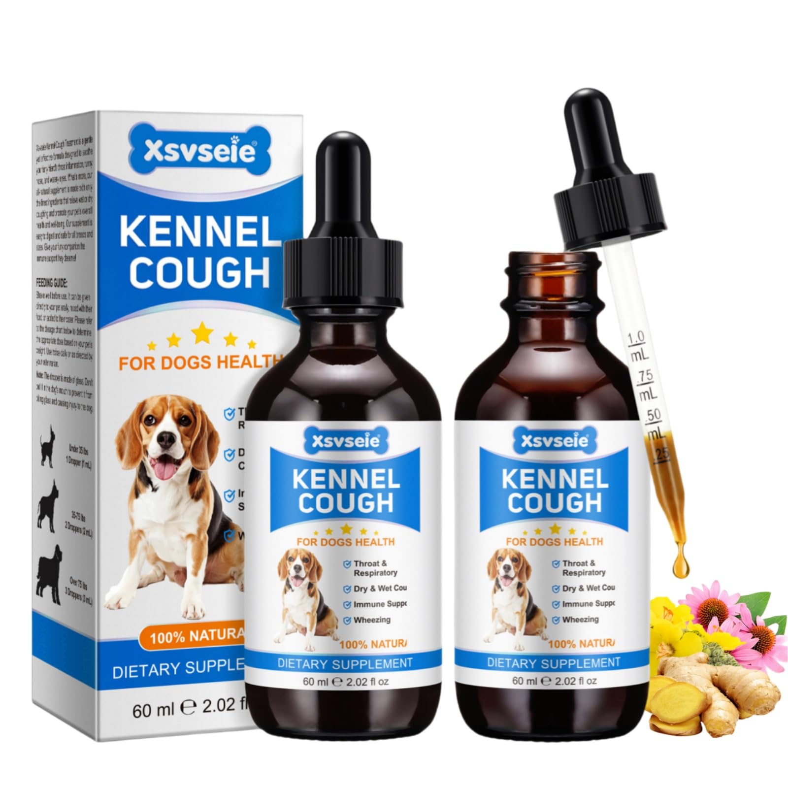 Jarabe Natural para la Tos en Perros 120ml - Alivia Tos Seca y Húmeda, Tratamiento Efectivo contra la Tos de Las Perreras | Calmante Respiratorio y para la Garganta, Remedio 100% Natural (2Pcs)