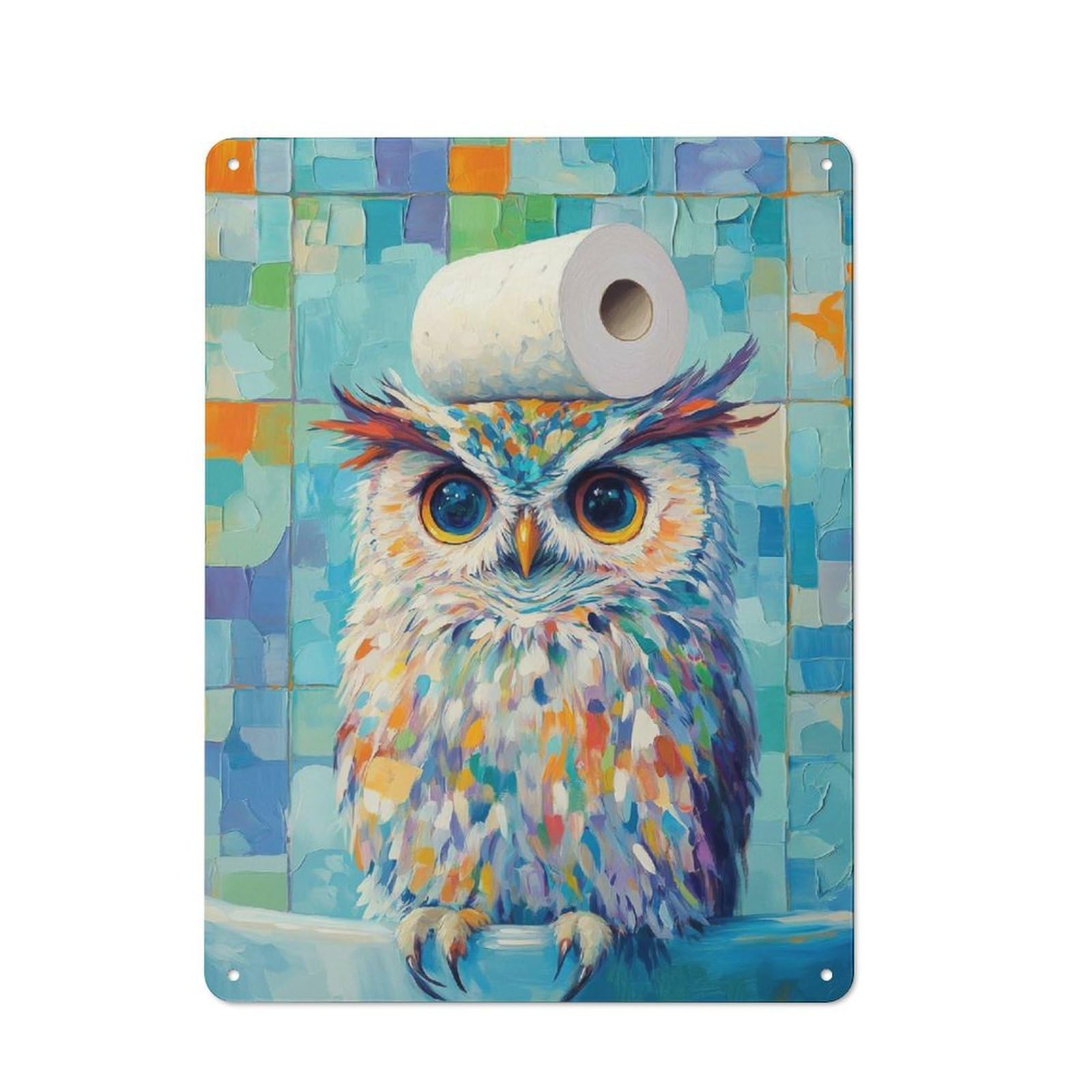 Junmoney Owl With Toilet Paper Rustic Tin Sign 40X30cm For Home Bar Wall, For Home Interiors, Feature Walls And Decorative Displays