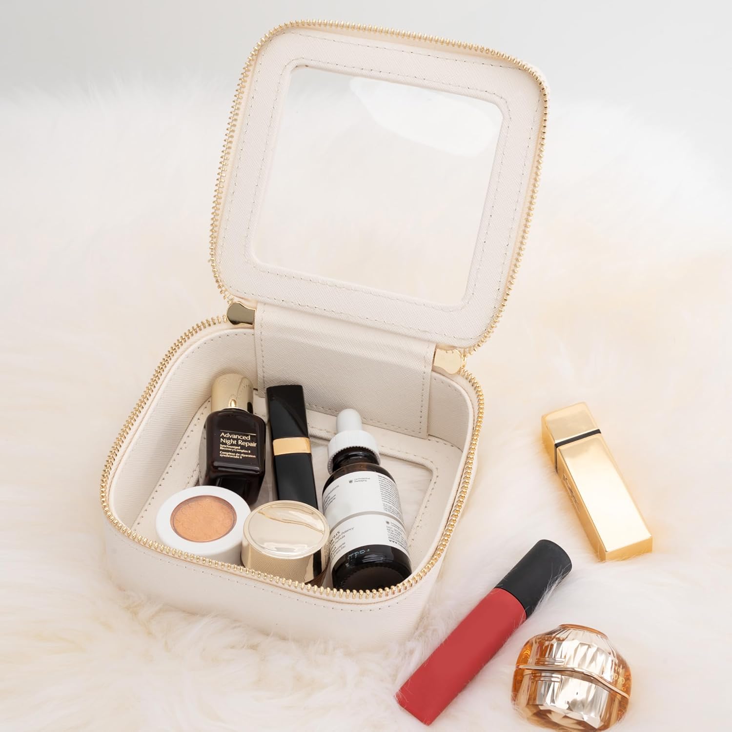 Aveniee Clear Makeup Bag Small, Mini Travel Toiletry Bag Cosmetic Bags Organizer, TSA Approved Clear Makeup Case Pouch with Zipper, Car Essentials for Women Men(Mini-White) - Image 4