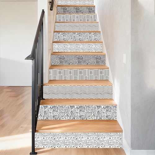 15Pcs Bohemian Style Staircase Stickers Rectangle Smooth Stair Riser Decals