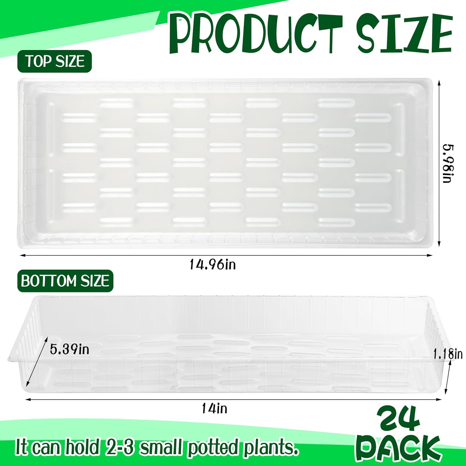 24 Pack Rectangular Plant Drip Trays, Clear Plastic Plant Saucers, Thick Plant Drip Trays Plastic Liners for Indoors Outdoors Flower Pots Window Sills Window Shelf - 15" x 6"