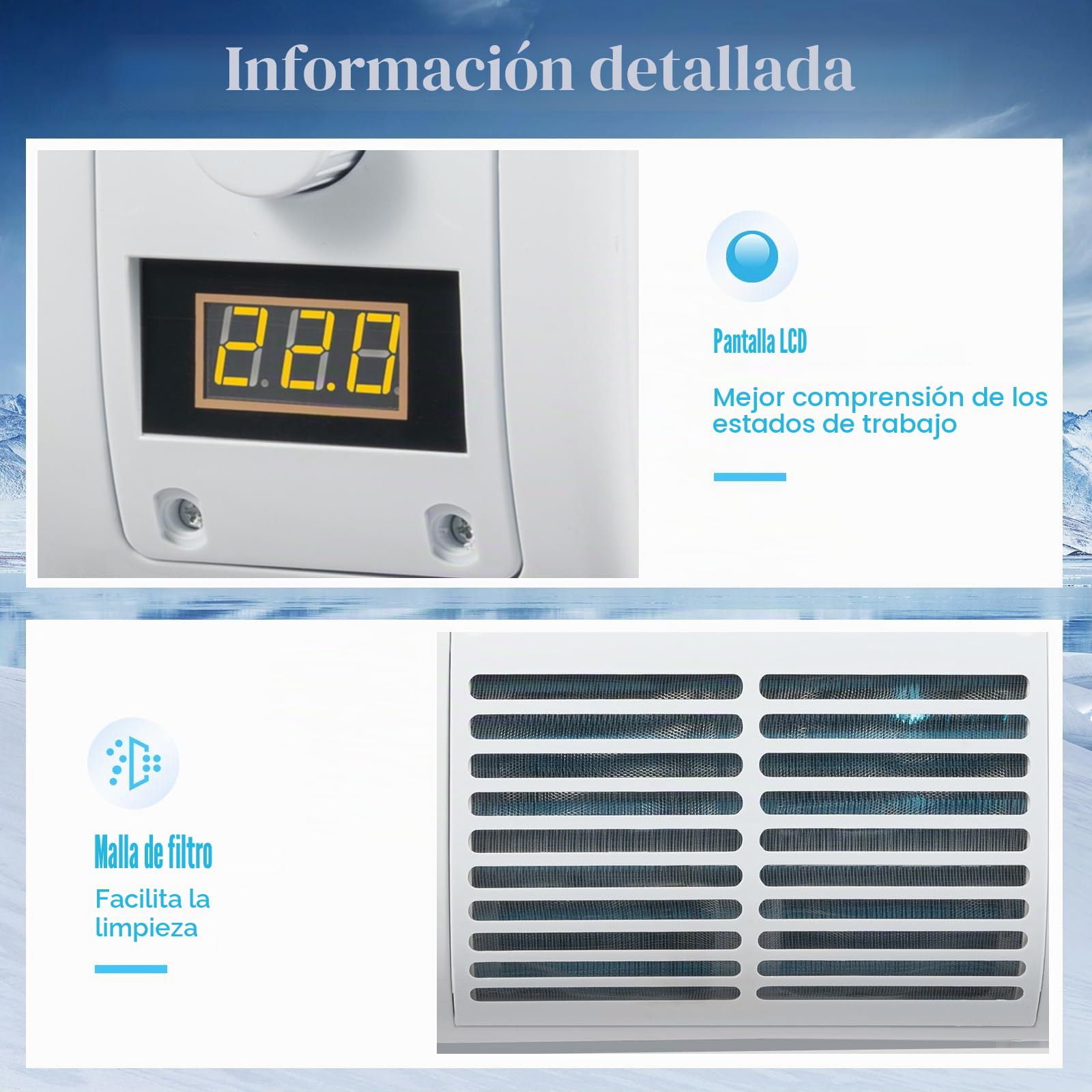 Aire acondicionado para caravana, montaje en pared, 100 W, pantalla LCD, velocidad y temperatura regulables, refrigerante portátil de bajo ruido, R134A
