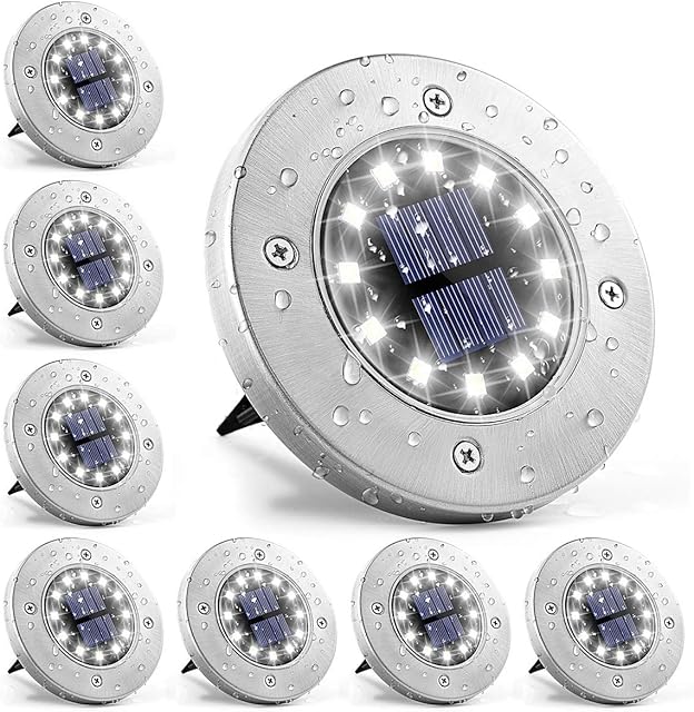 GIGALUMI Solar Ground Lights 12LEDs 8PACK In-Ground Lights Solar Powered Pathway Lights Outdoor Decking Landscape Lamp for Lawn Yard Pool Patio