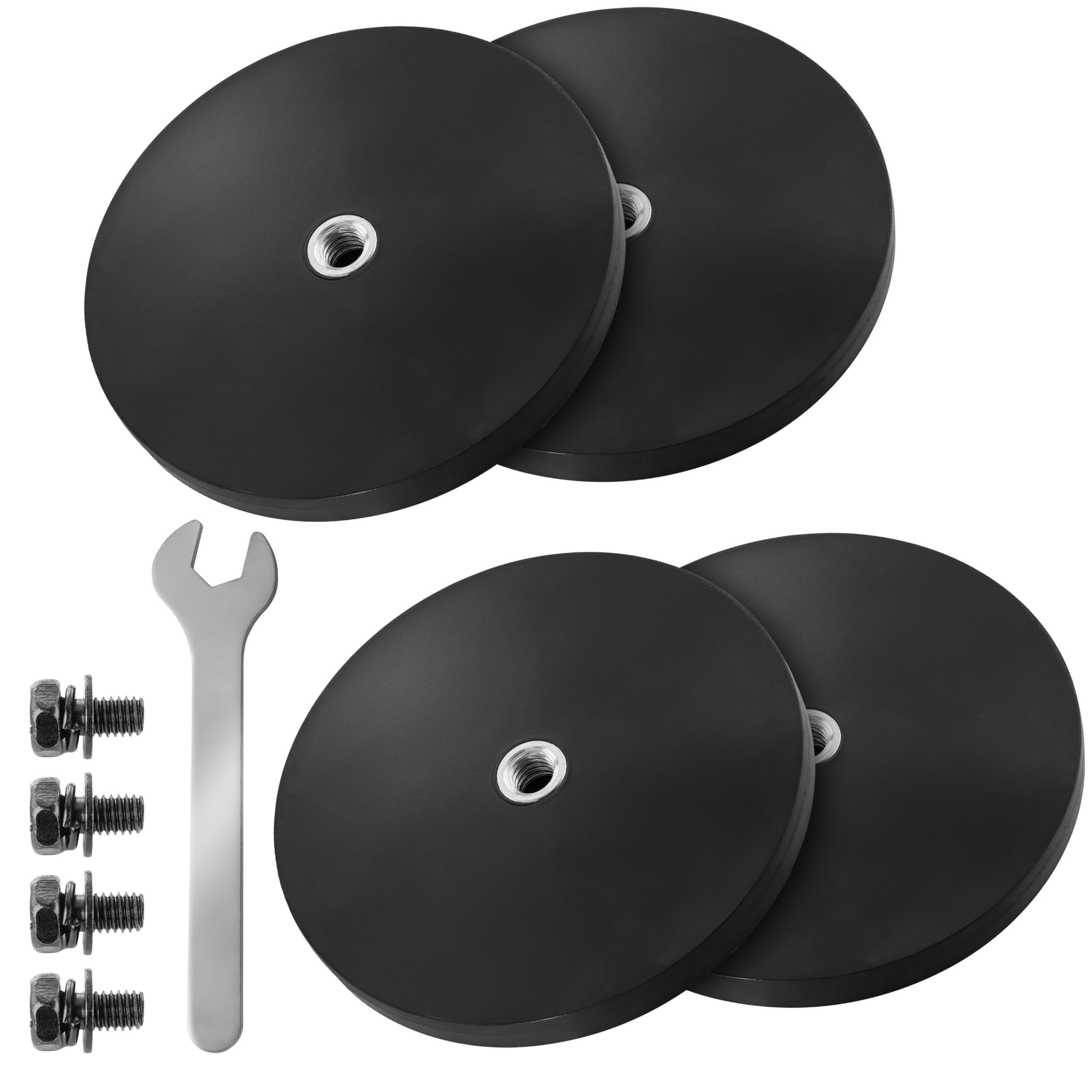 Poppstar 4x Imanes de goma con rosca, neodimio, diámetro 66 mm, con rosca interior M6, fuerza de sujeción 20 kg, con llave inglesa y 4 tornillos