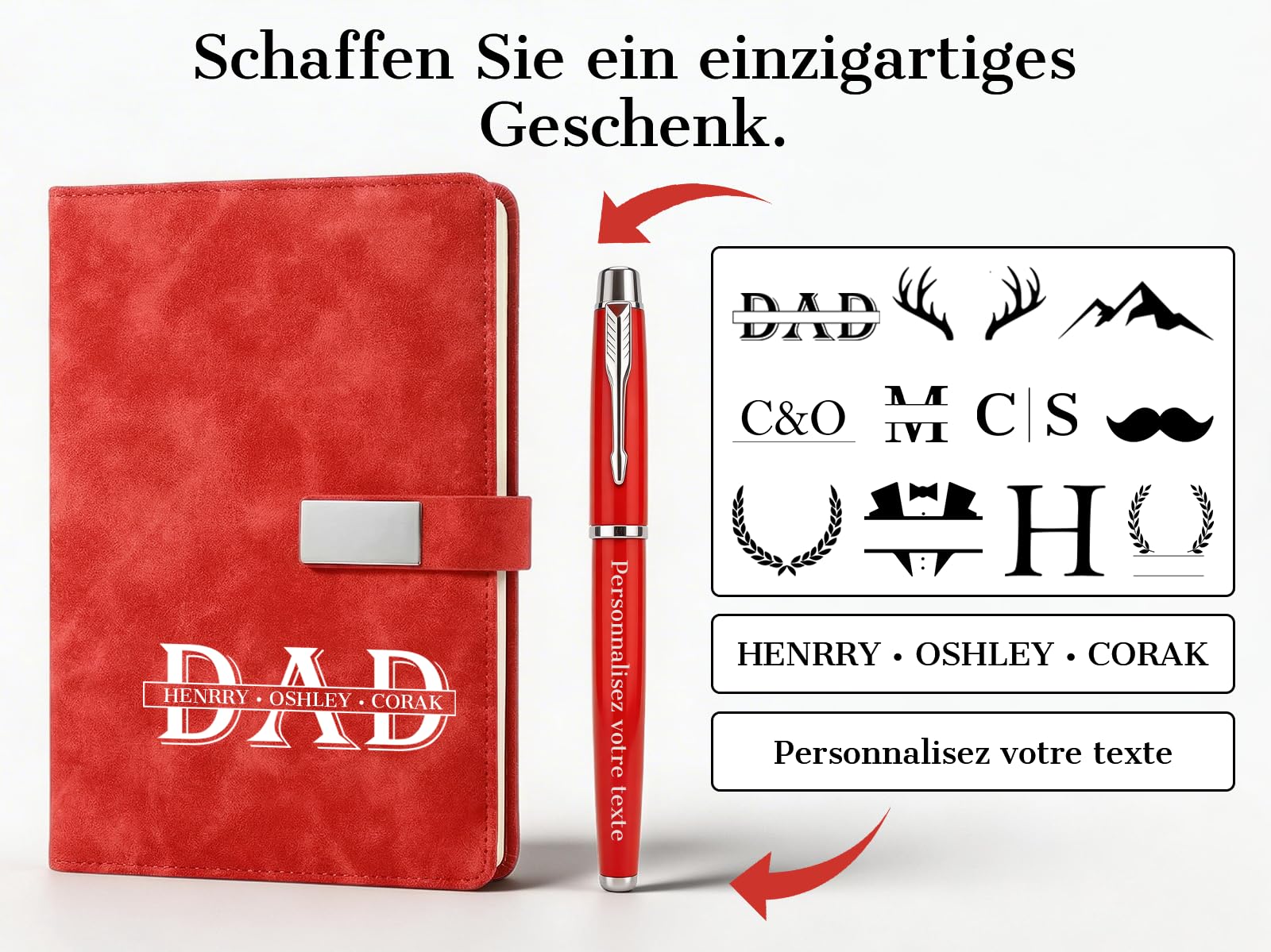 Personalisiertes A5 PU Leder Notizbuch Set mit Stift -Tagebuch als Geschenk für Kollegen,Männer & Frauen, zum Abschied,Geburtstag oder neuen Job (Schwarz, Ohne USB-Stick)