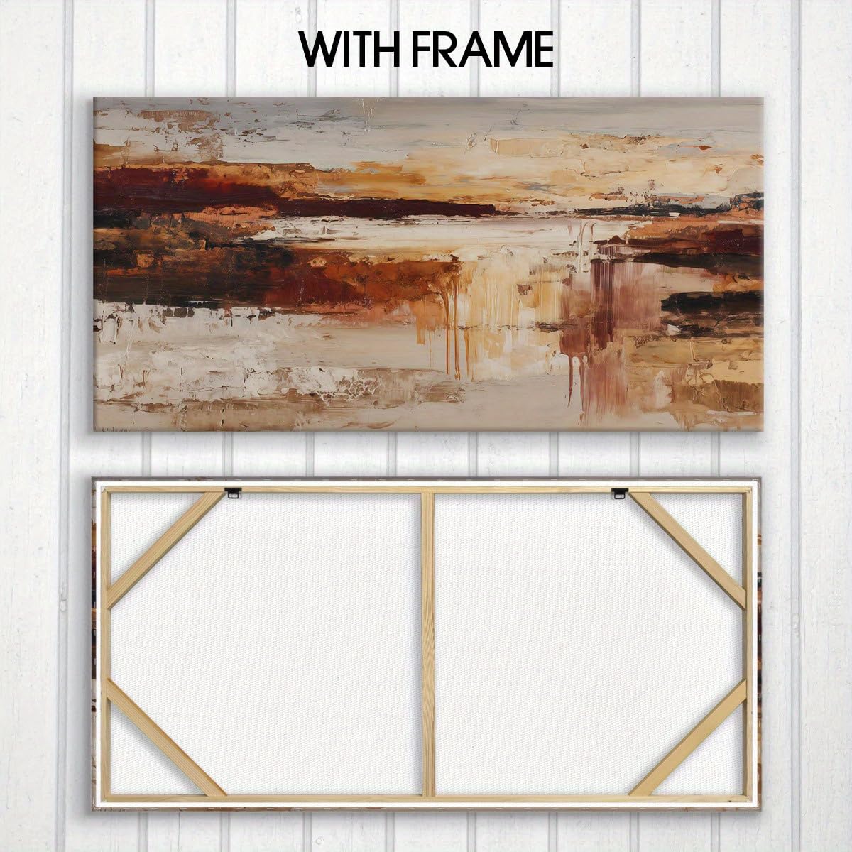 UUDEZO Cuadros de pared en lienzo con marco de madera - Pintura abstracta de paisaje desértico para decoración del hogar (75x150cm (30x59in) con marco)