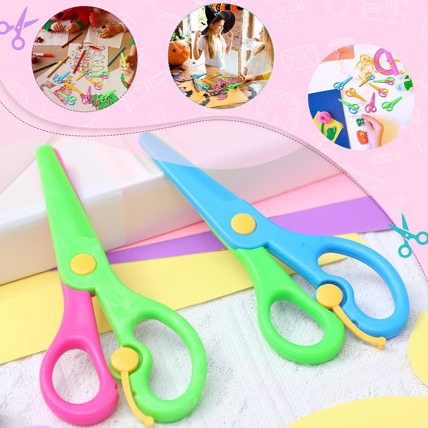 Lanties 80 Pcs Plastic Scissors for Toddler Bulk Anti Pinch Safety Scissors for Kids for Preschool Practice Training School Classroom Children Food Paper Scrapbook Art Craft Supplies, 8 Colors