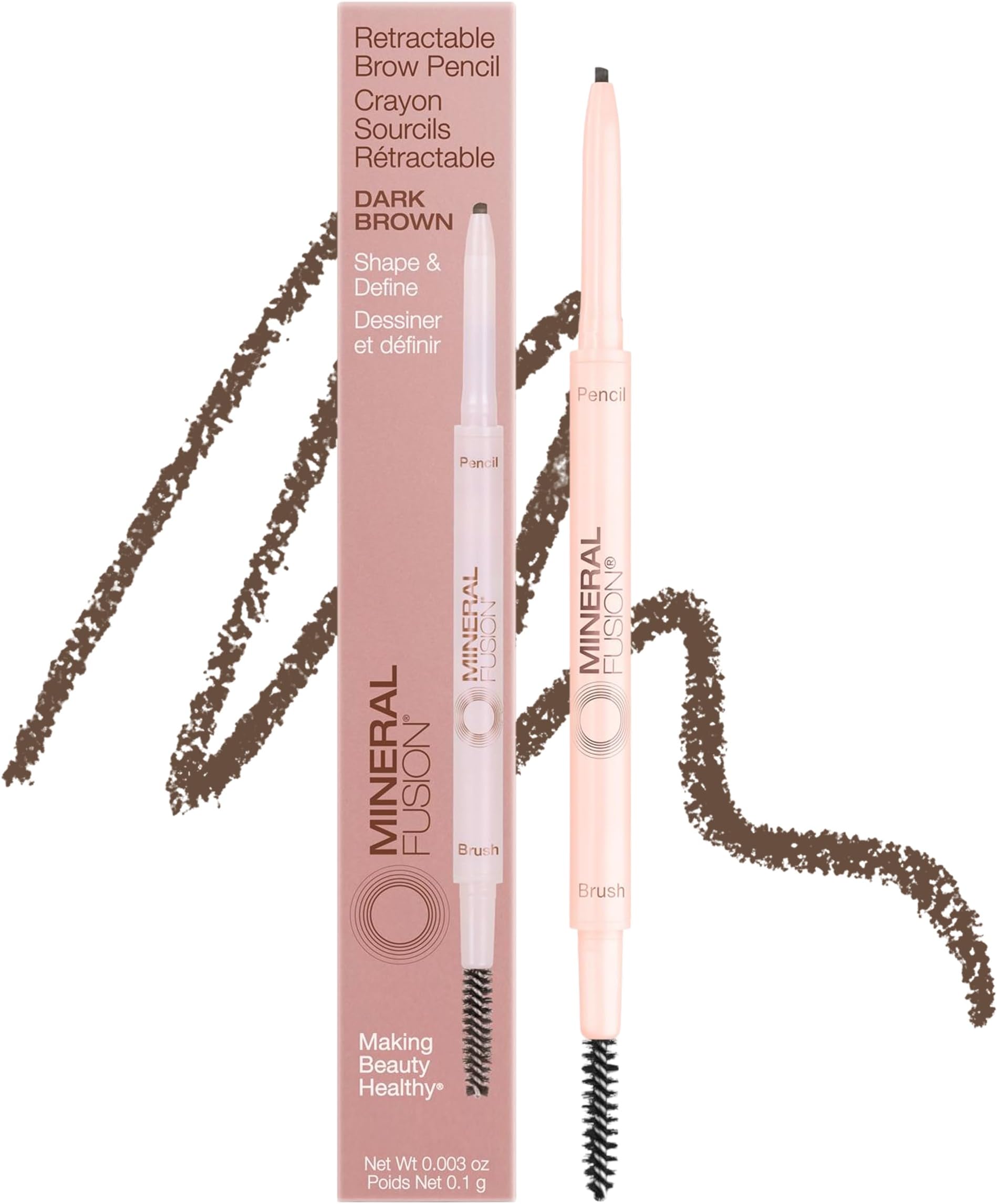 Retractable Brow Pencil (Dark Brown) - TZR 2025 Beauty Heroes Award Winner - Shape & Define Eyebrow with Blending Spoolie Brush - Velvety Smooth, Long-Lasting Color - Vegan Formula