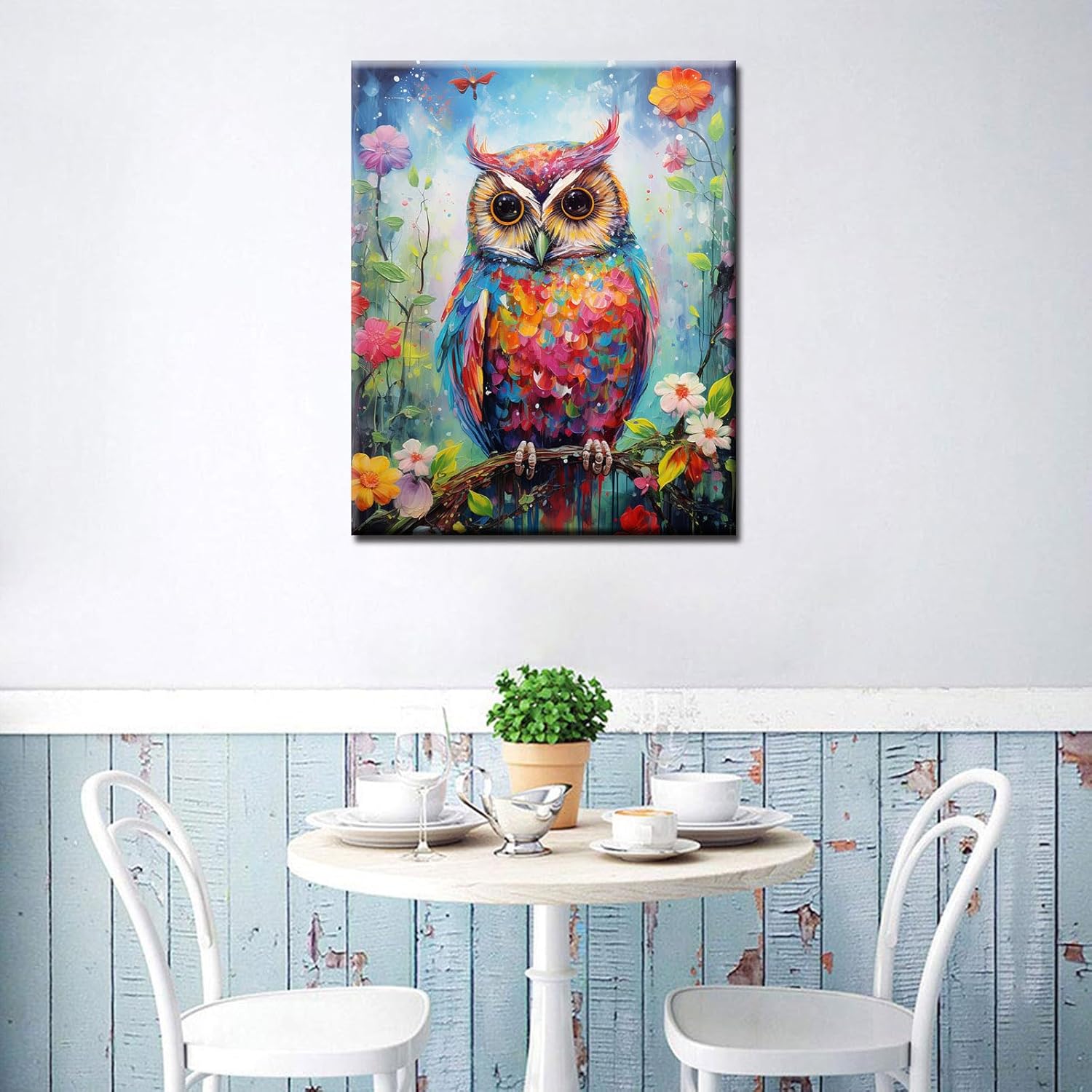 Tucocoo Cute Owl Paint by Numbers Kits with Brushes and Acrylic Pigment on Canvas Painting for Adults, Colorful Floral Abstract Animal Arts Crafts Project for Home Decor Gifts 16''x20'' (DIY Framed)