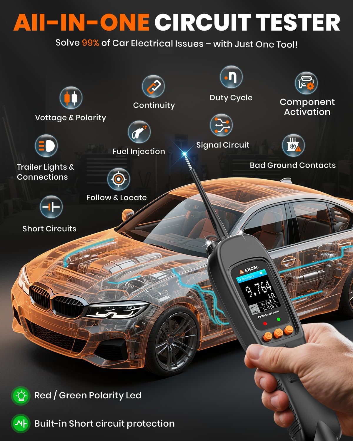 ANCEL FX6000 Elite Bidirectional OBD2 Scanner with PB500 Automotive Power Circuit Probe Tester