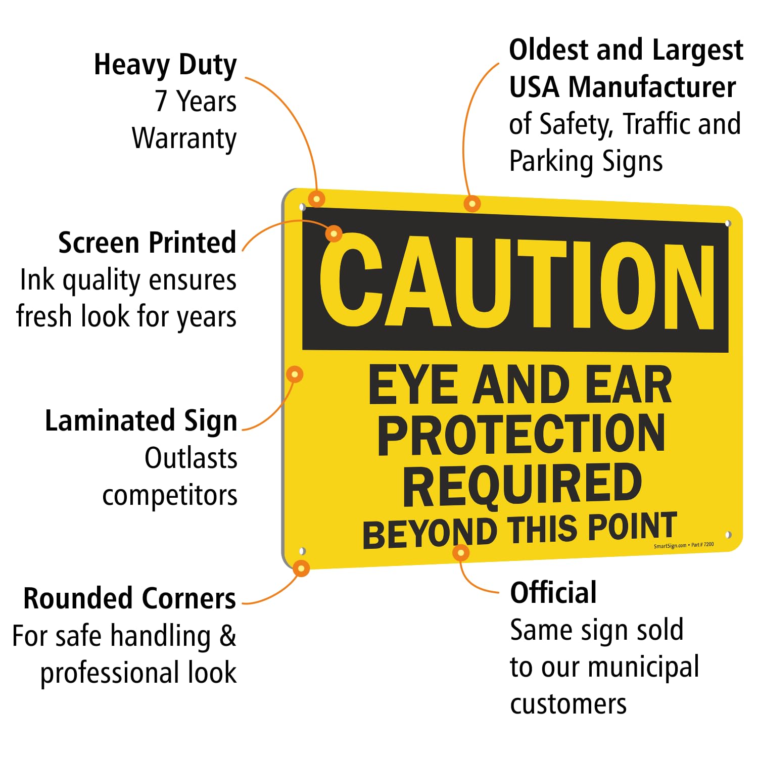 SmartSign - U9-1521-NA_10x14 "Caution - Eye And Ear Protection Required Beyond This Point" Sign | 10" x 14" Aluminum Black on Yellow — Amazon image 6