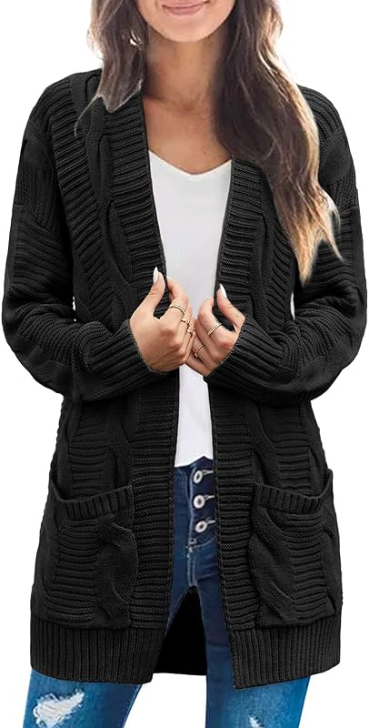 MEROKEETY Women’s 2025 Long Sleeve Cable Knit in Black
