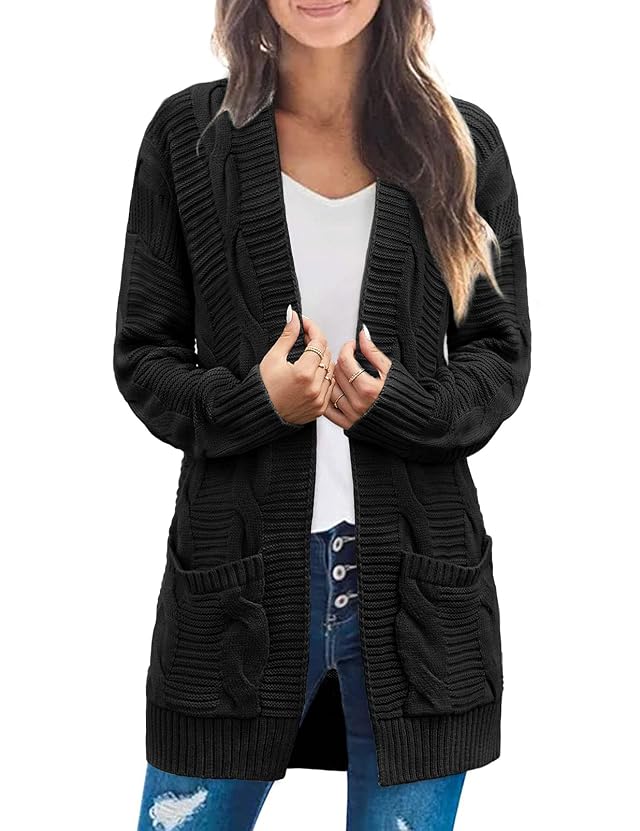 MEROKEETY Womens 2025 Long Sleeve Cable Knit Cardigan Sweaters Open Front Fall Outerwear Coat Pockets